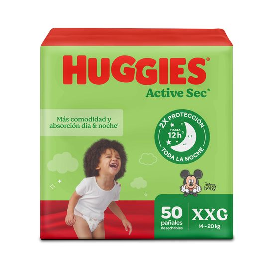 Pañales Huggies Active Sec Xtra-Flex Etapa 5/XXG, 50 Uds